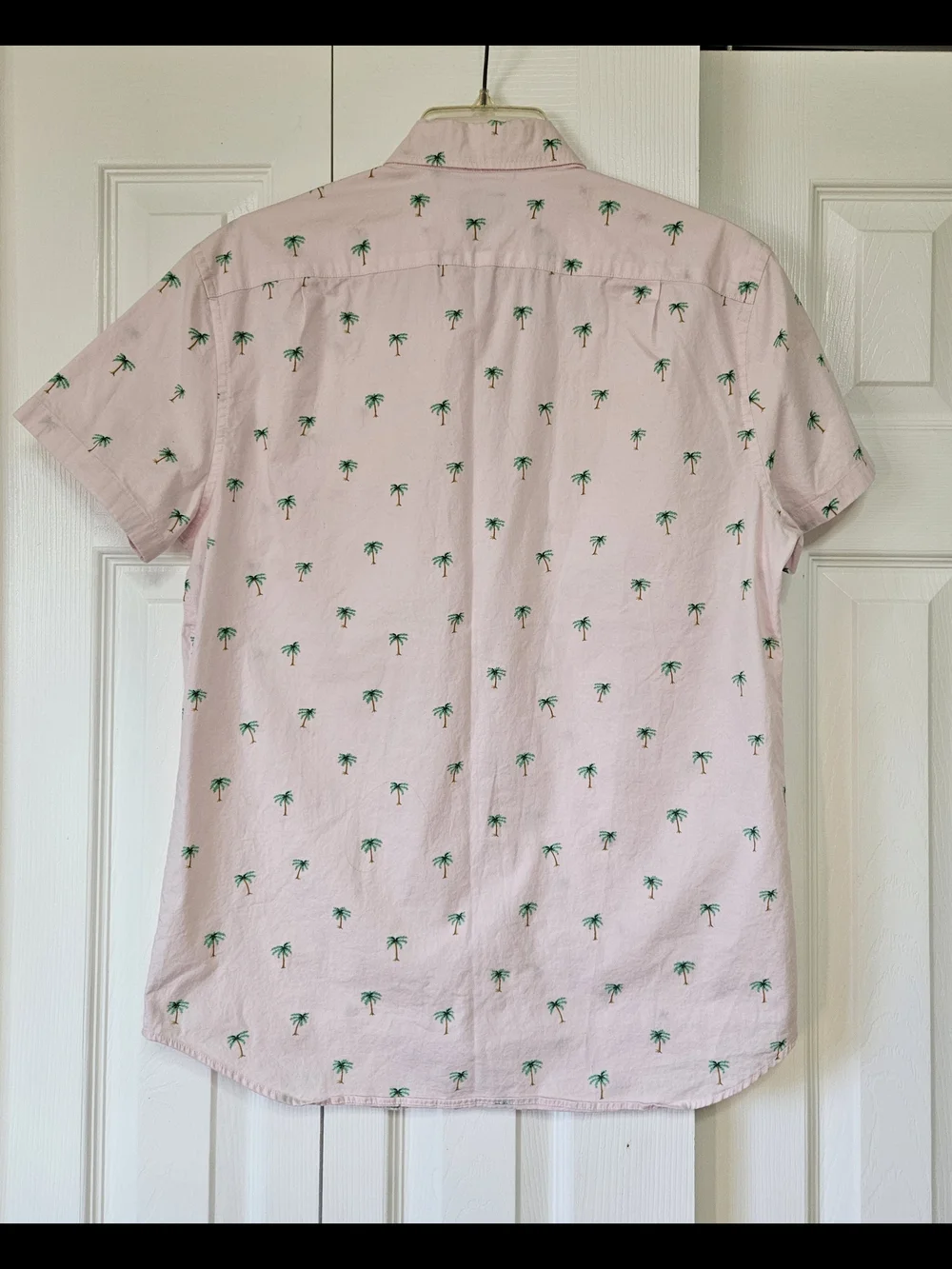 J. Crew Light Pink Short-Sleeve Button-Down with Green Palm Print